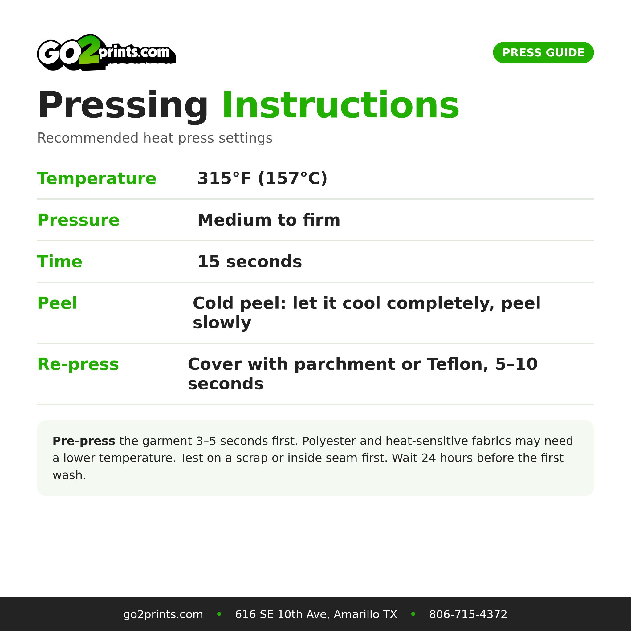 DTF transfer pressing instructions: temperature, time and pressure
